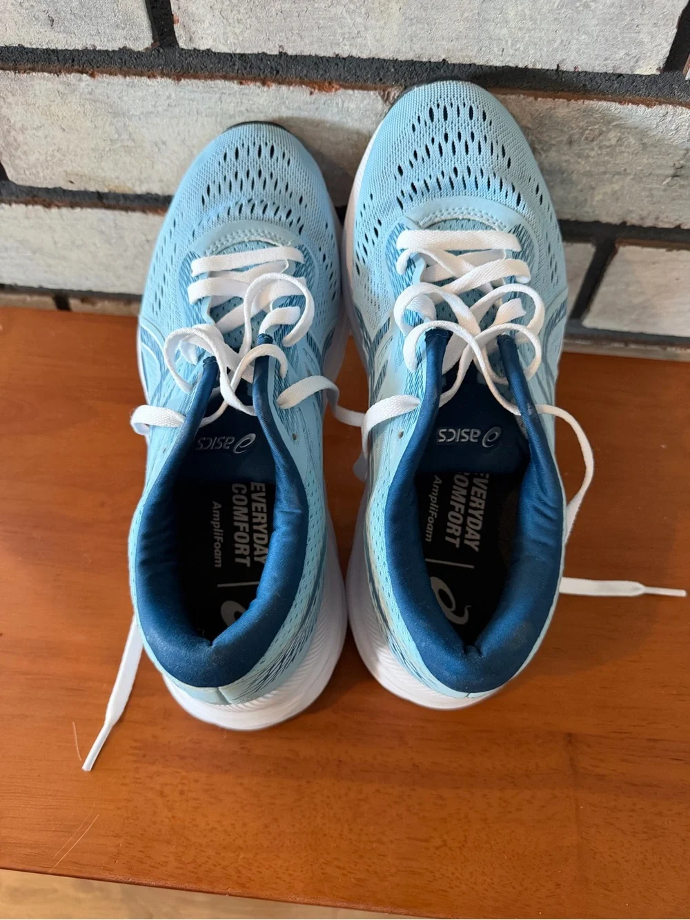 ASICS Women's Light Blue and White Athletic Running Shoes